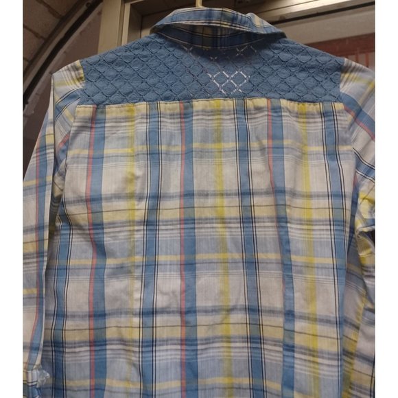 Allison Daley Women's Blouse SZ 8 Blue Plaid with Lace - Picture 4 of 4